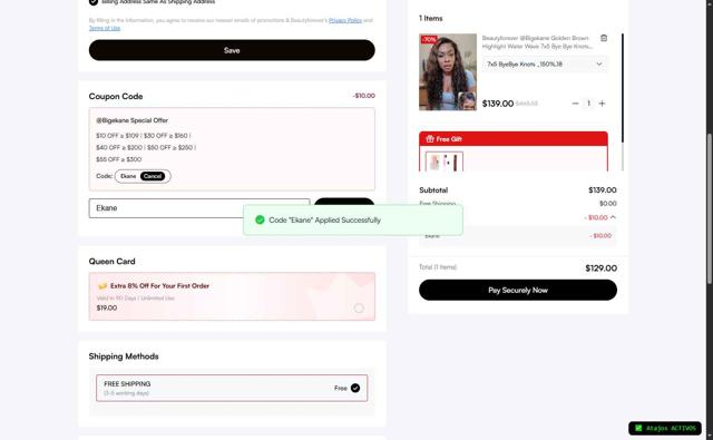 Beauty Forever Hair checkout page showing Beauty Forever Hair discount code box | Screenshot taken by SimplyCodes community member on Sep 12, 2025