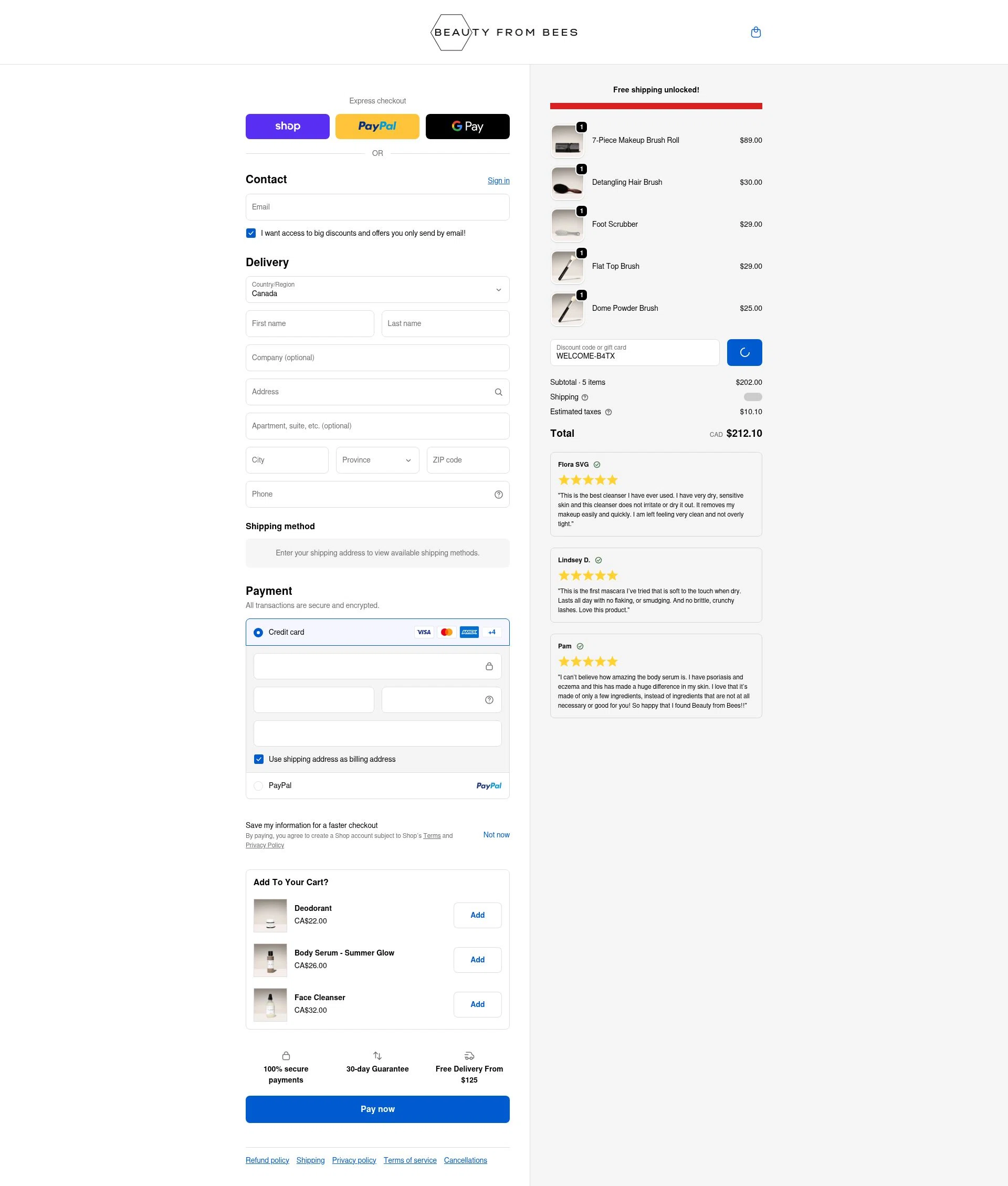 Beauty From Bees US checkout page showing Beauty From Bees US promo code box | Screenshot taken by SimplyCodes community member on Feb 19, 2026