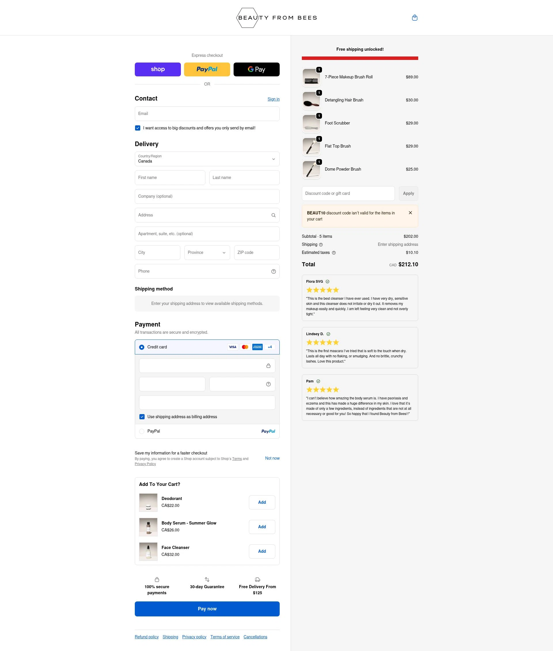 Beauty From Bees US checkout page showing Beauty From Bees US promo code box | Screenshot taken by SimplyCodes community member on Feb 19, 2026