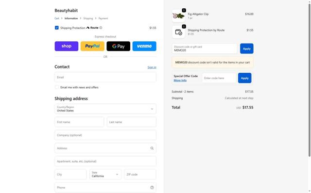 Beautyhabit checkout page showing Beautyhabit discount code box | Screenshot taken by SimplyCodes community member on Sep 23, 2025