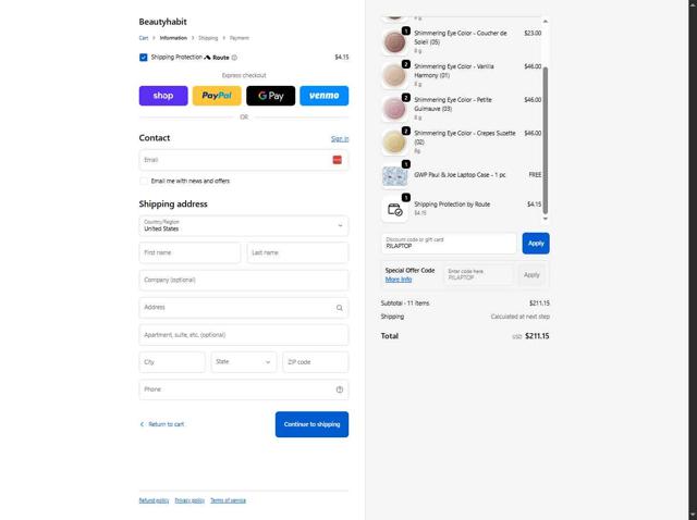 Beautyhabit checkout page showing Beautyhabit discount code box | Screenshot taken by SimplyCodes community member on Sep 18, 2025