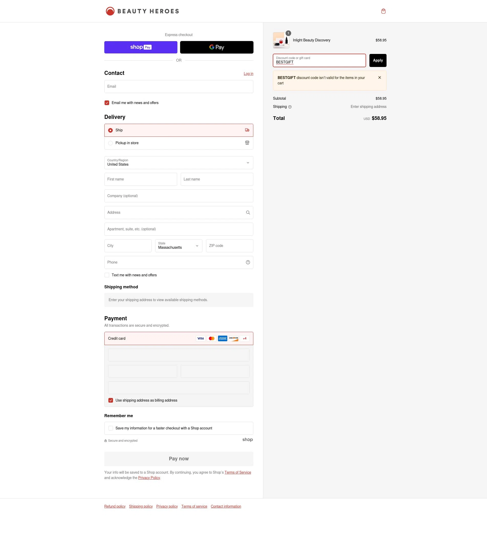 where to use Beauty Heroes promo code box