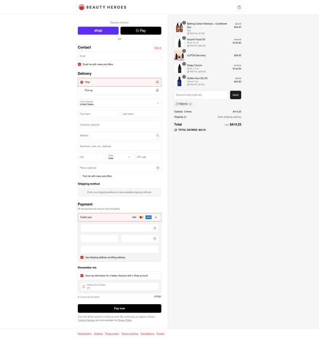 Beauty Heroes checkout page showing Beauty Heroes coupon code box | Screenshot taken by SimplyCodes community member on Sep 15, 2025