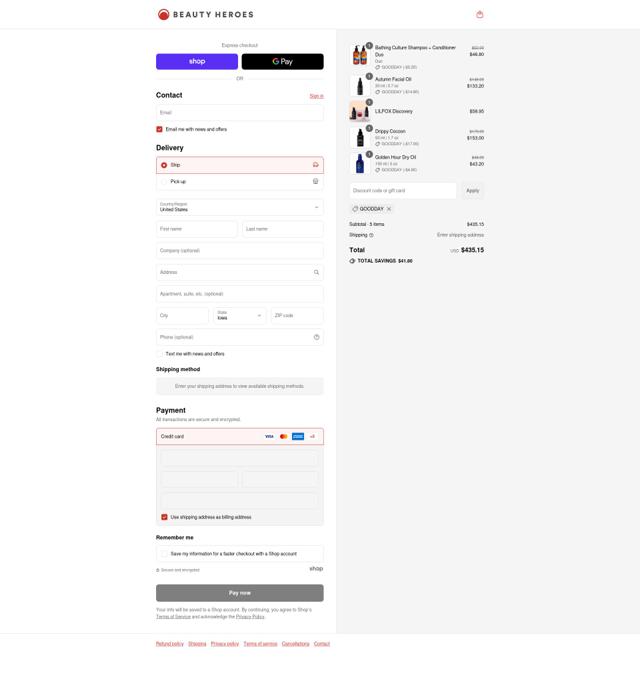 Beauty Heroes checkout page showing Beauty Heroes coupon code box | Screenshot taken by SimplyCodes community member on Sep 15, 2025