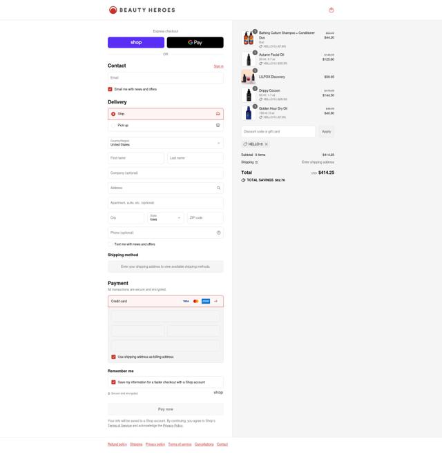 Beauty Heroes checkout page showing Beauty Heroes coupon code box | Screenshot taken by SimplyCodes community member on Sep 15, 2025