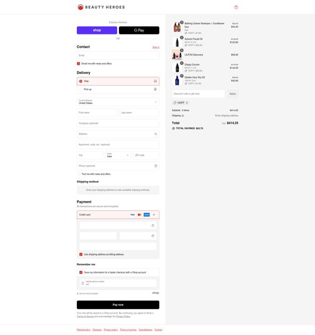 Beauty Heroes checkout page showing Beauty Heroes coupon code box | Screenshot taken by SimplyCodes community member on Sep 15, 2025