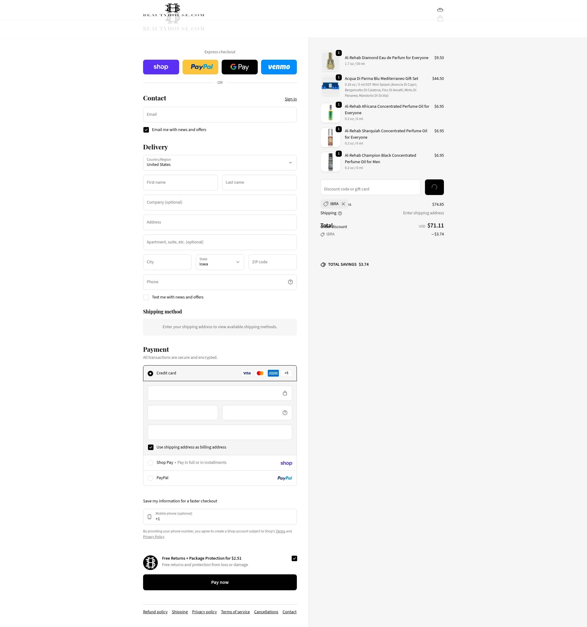 Beauty House checkout page showing Beauty House discount code box | Screenshot taken by SimplyCodes community member on Feb 10, 2026