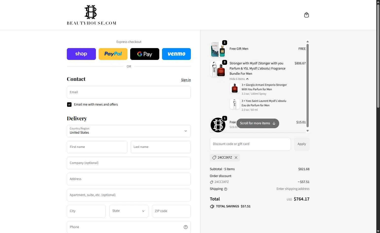 Beauty House checkout page showing Beauty House discount code box | Screenshot taken by SimplyCodes community member on Feb 11, 2026