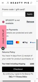 BP20OFF coupon verification screenshot