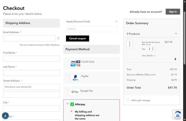 Beauty Plus Salon checkout page showing Beauty Plus Salon discount code box | Screenshot taken by SimplyCodes community member on Sep 5, 2025