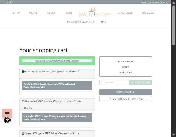 Beauty Society checkout page showing Beauty Society promo code box | Screenshot taken by SimplyCodes community member on Jan 17, 2026