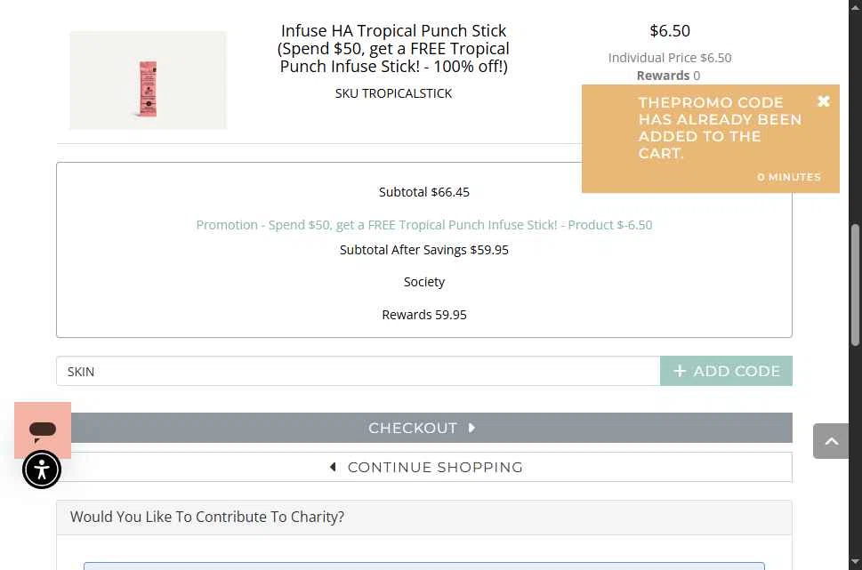 Beauty Society checkout page showing Beauty Society promo code box | Screenshot taken by SimplyCodes community member on Sep 20, 2025