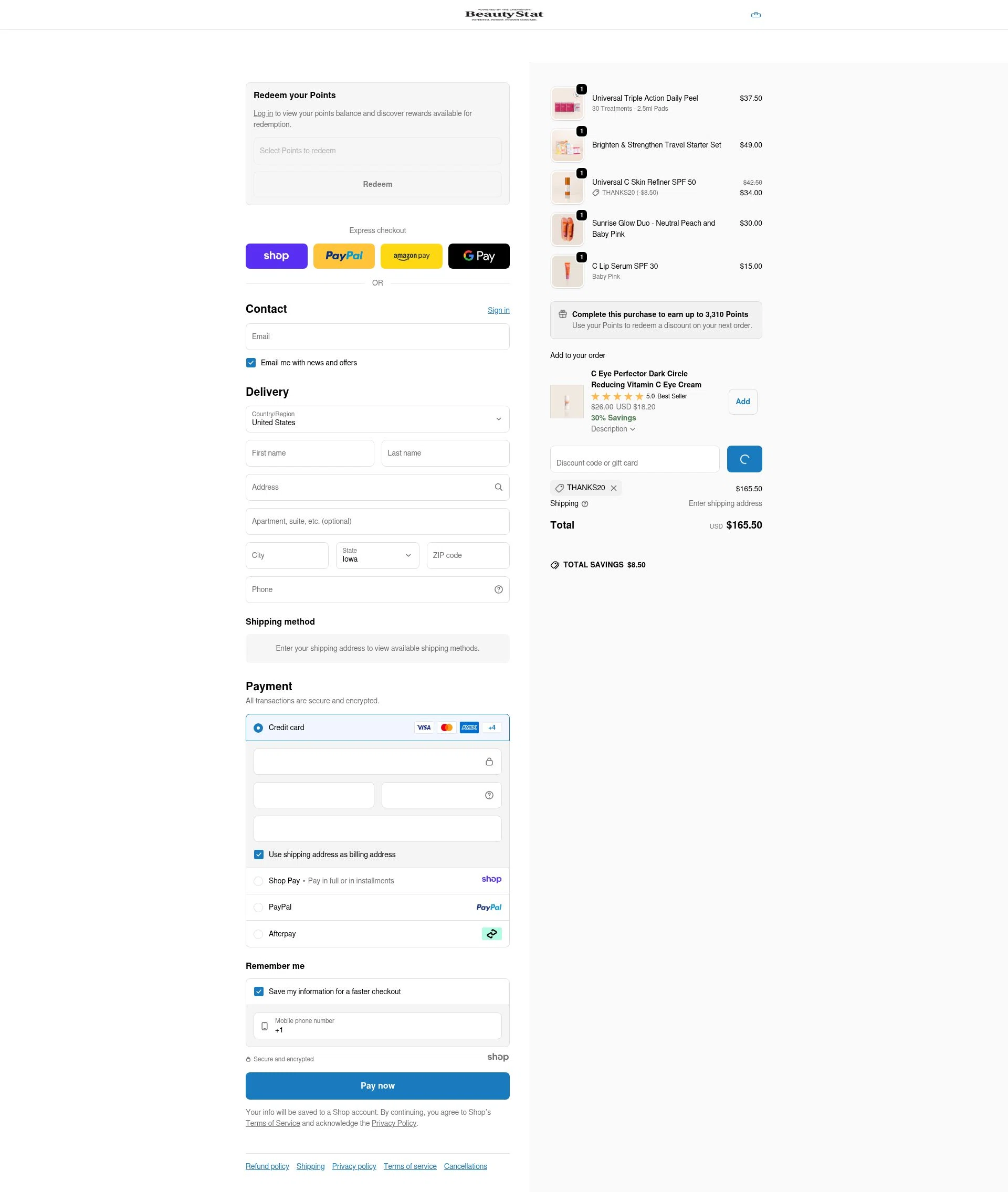Beauty Stat checkout page showing Beauty Stat promo code box | Screenshot taken by SimplyCodes community member on Dec 28, 2025