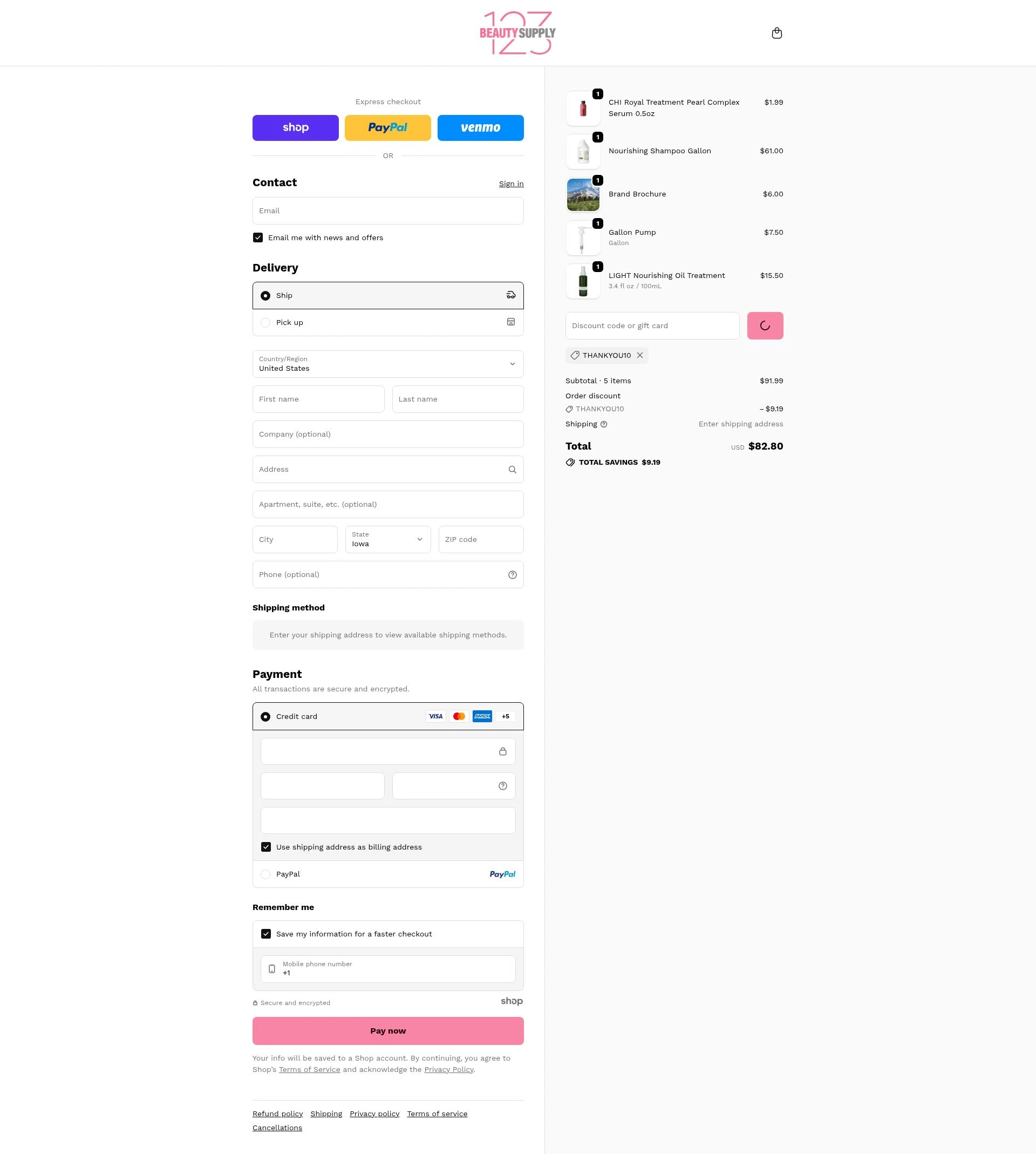 Beauty Supply 123 checkout page showing Beauty Supply 123 coupon code box | Screenshot taken by SimplyCodes community member on Jan 4, 2026