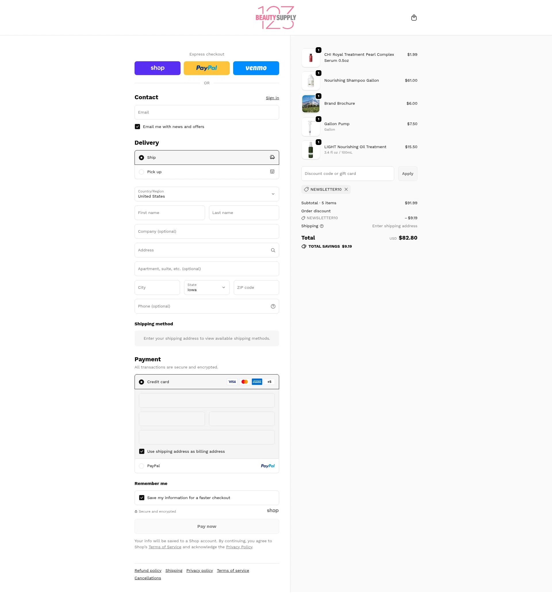 Beauty Supply 123 checkout page showing Beauty Supply 123 coupon code box | Screenshot taken by SimplyCodes community member on Jan 4, 2026