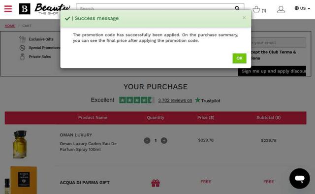 Beauty The Shop checkout page showing Beauty The Shop coupon code box | Screenshot taken by SimplyCodes community member on Sep 7, 2025