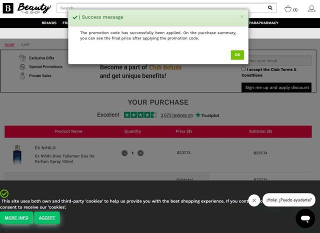 Beauty The Shop checkout page showing Beauty The Shop coupon code box | Screenshot taken by SimplyCodes community member on Aug 18, 2025