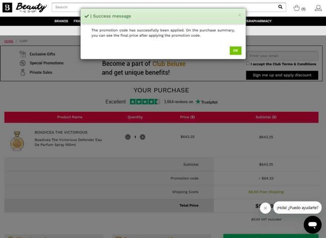 Beauty The Shop checkout page showing Beauty The Shop coupon code box | Screenshot taken by SimplyCodes community member on Aug 9, 2025