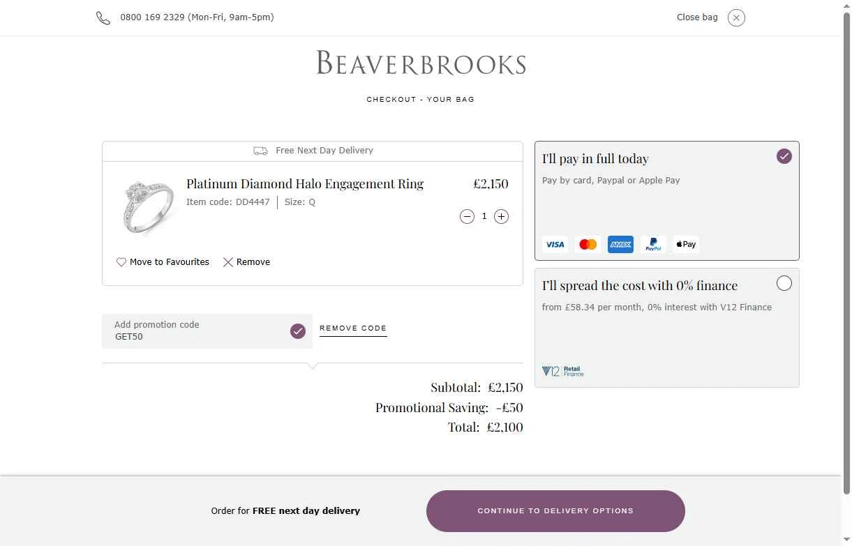 Beaverbrooks checkout page showing Beaverbrooks promo code box | Screenshot taken by SimplyCodes community member on Sep 9, 2025