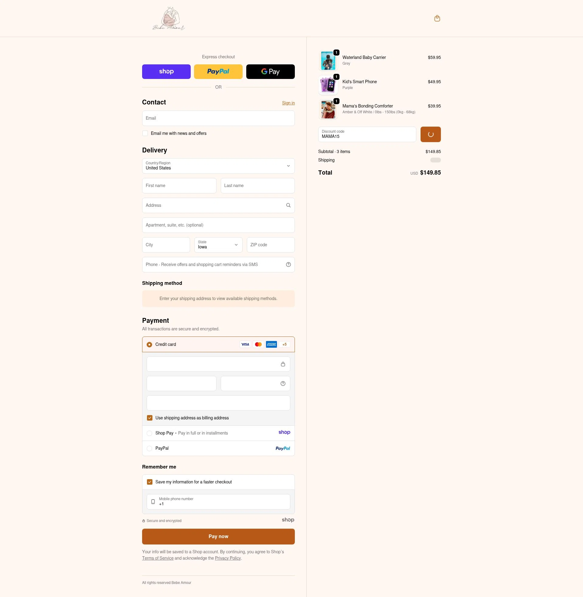 Bebe Amour checkout page showing Bebe Amour discount code box | Screenshot taken by SimplyCodes community member on Jan 17, 2026