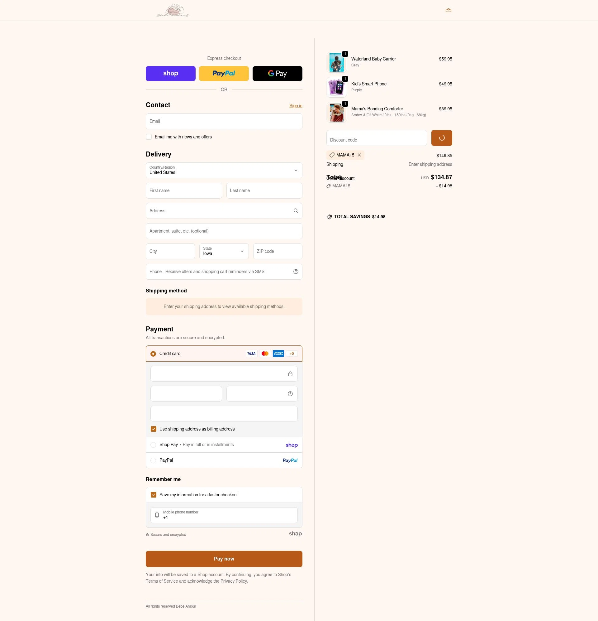Bebe Amour checkout page showing Bebe Amour discount code box | Screenshot taken by SimplyCodes community member on Jan 22, 2026