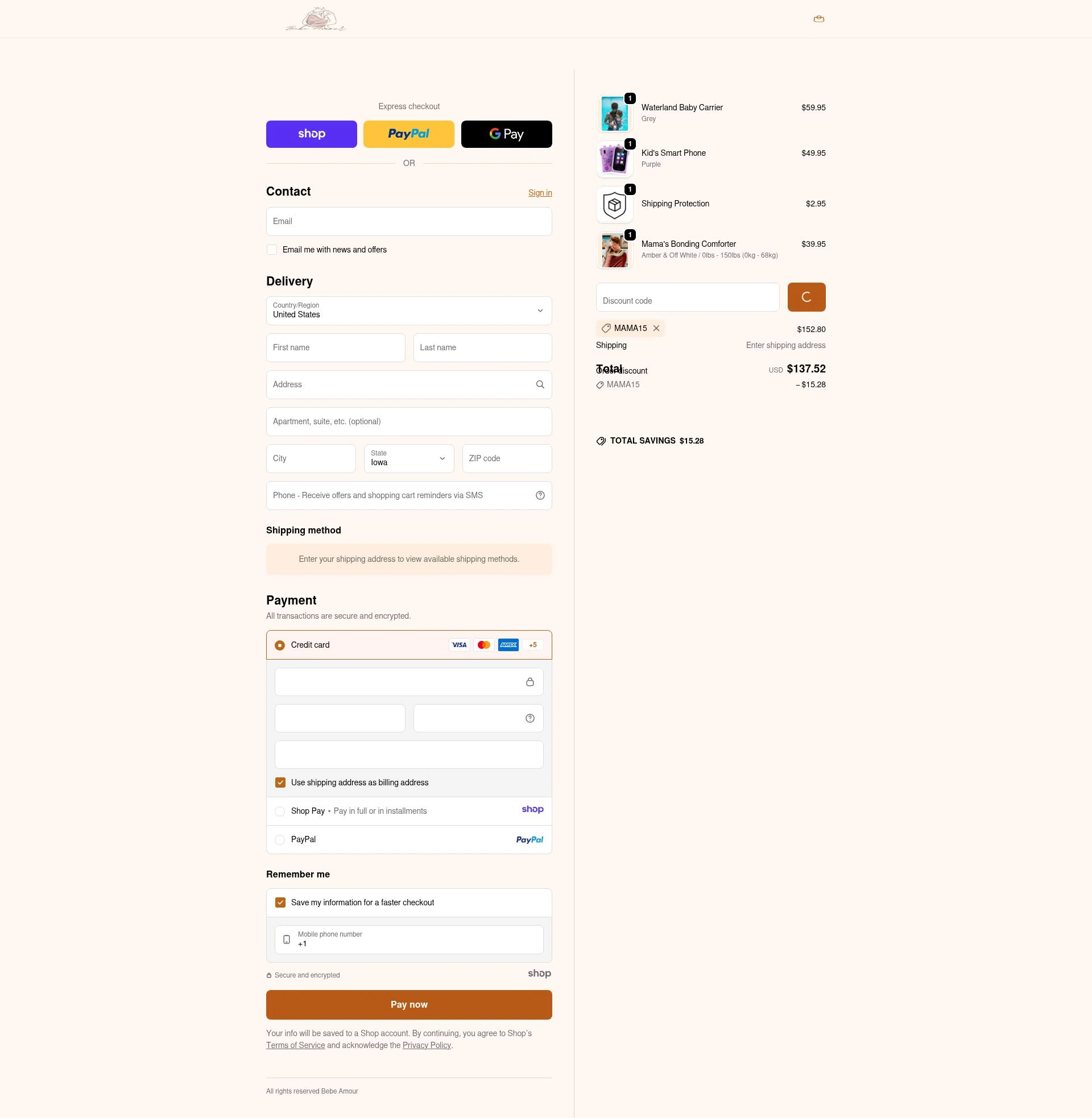 Bebe Amour checkout page showing Bebe Amour discount code box | Screenshot taken by SimplyCodes community member on Jan 2, 2026