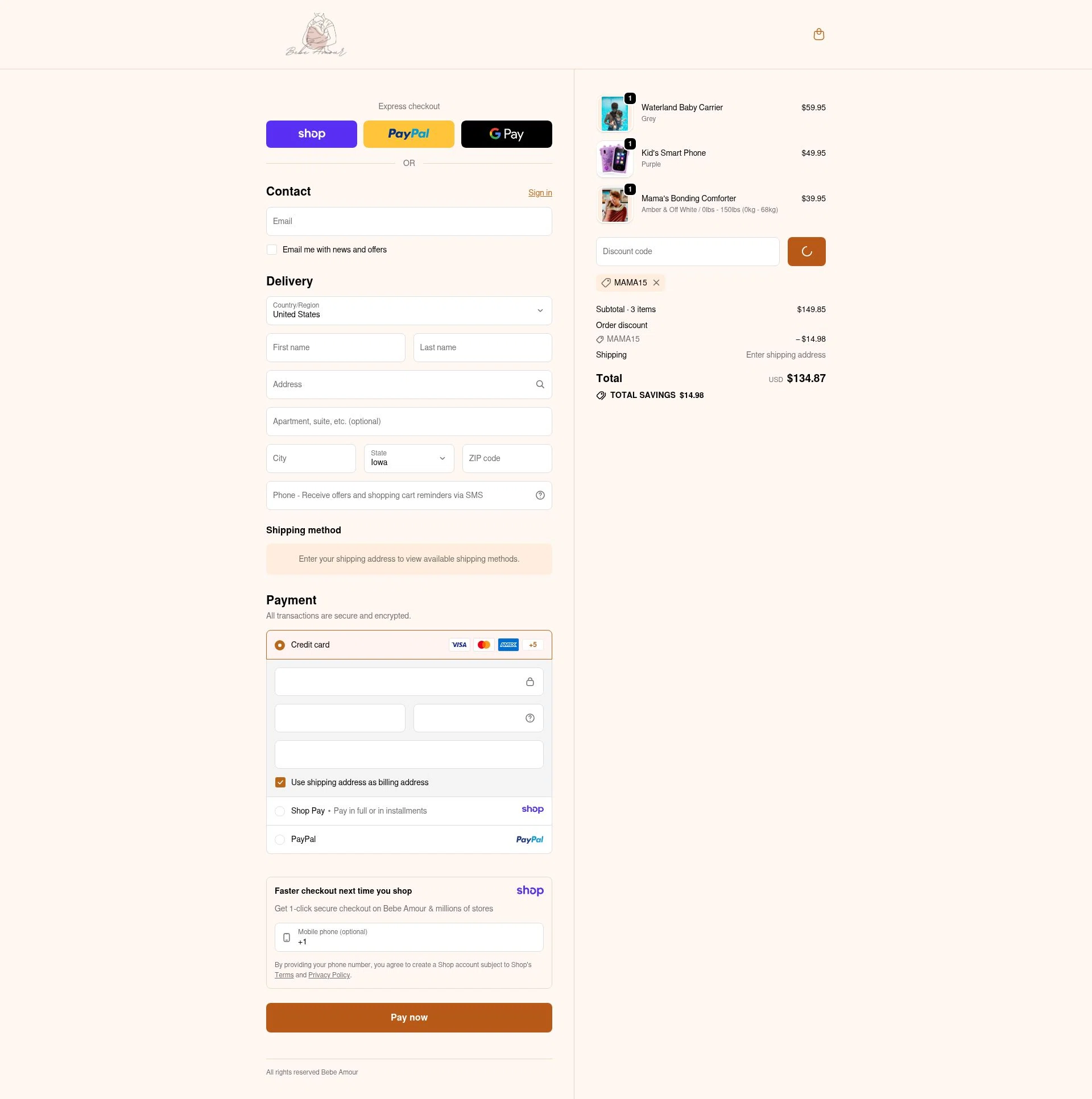Bebe Amour checkout page showing Bebe Amour discount code box | Screenshot taken by SimplyCodes community member on Jan 12, 2026