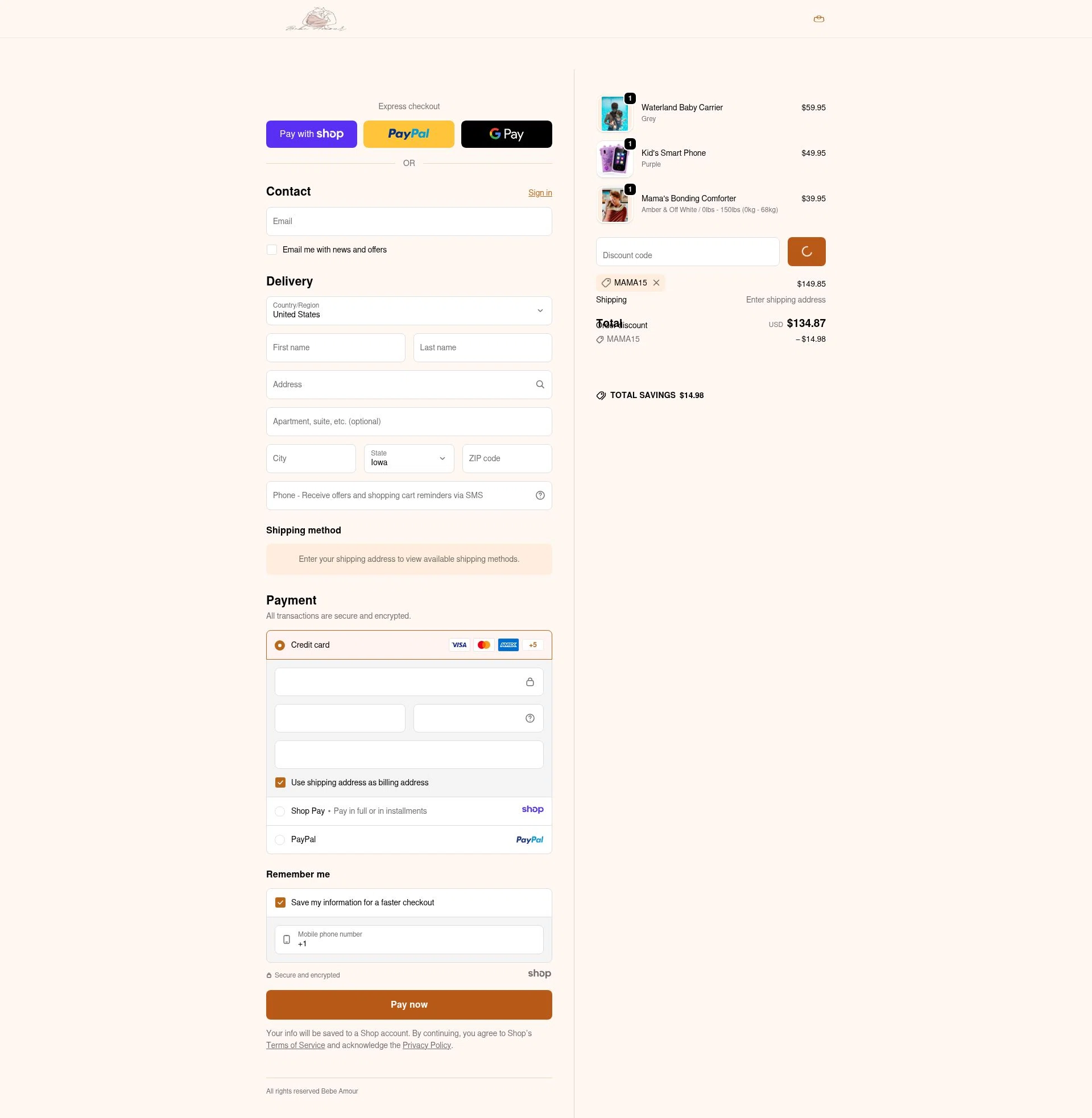 Bebe Amour checkout page showing Bebe Amour discount code box | Screenshot taken by SimplyCodes community member on Jan 7, 2026