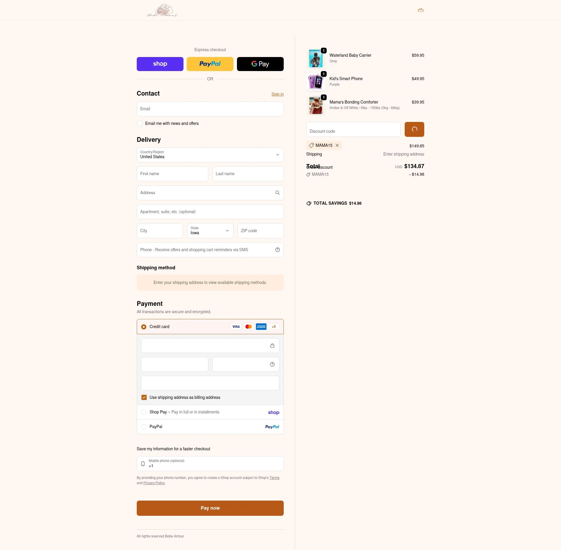 Bebe Amour checkout page showing Bebe Amour discount code box | Screenshot taken by SimplyCodes community member on Feb 5, 2026