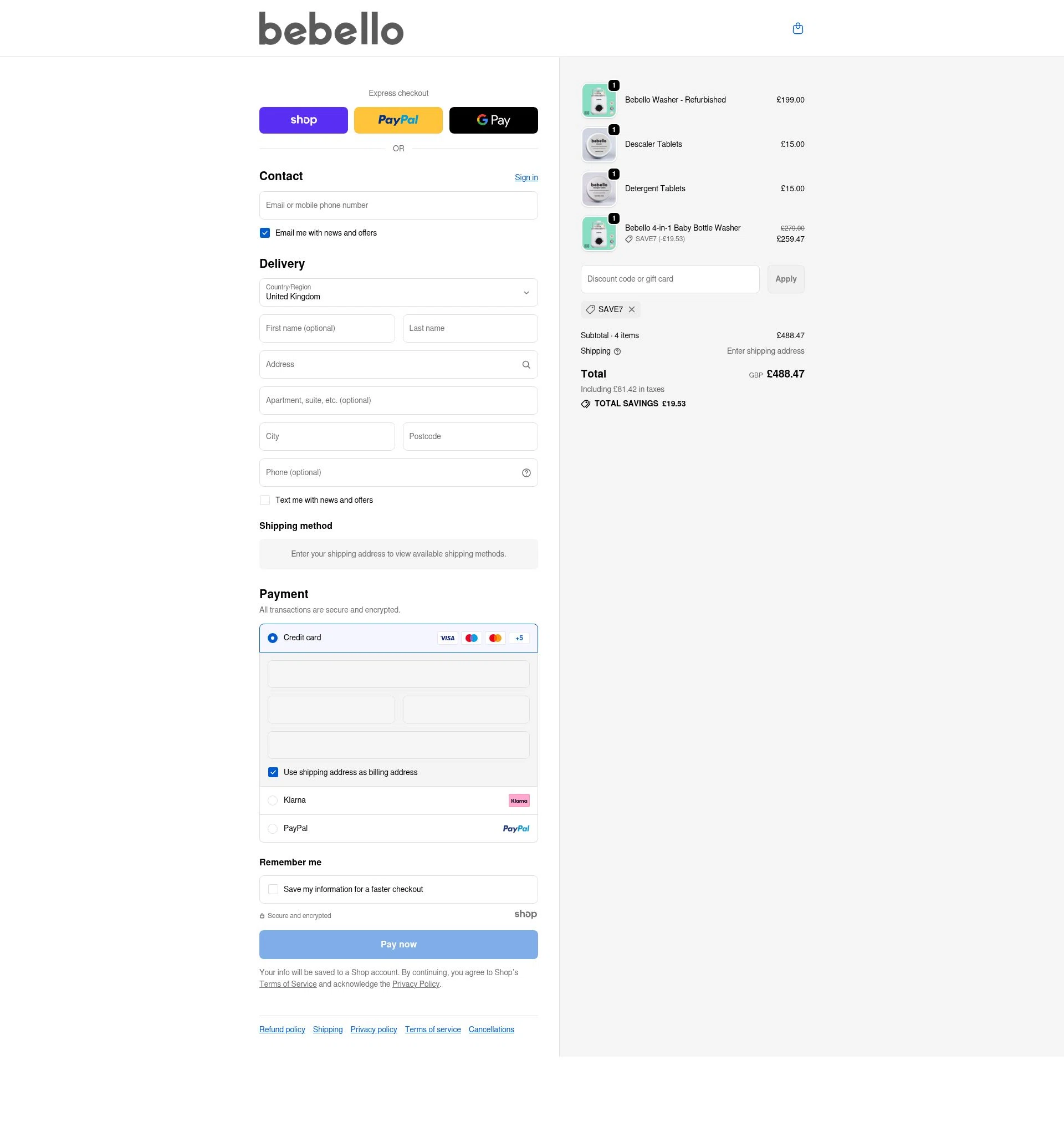 Bebello checkout page showing Bebello promo code box | Screenshot taken by SimplyCodes community member on Jan 3, 2026