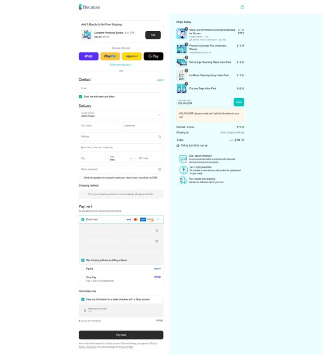Because Market checkout page showing Because Market promo code box | Screenshot taken by SimplyCodes community member on Sep 7, 2025
