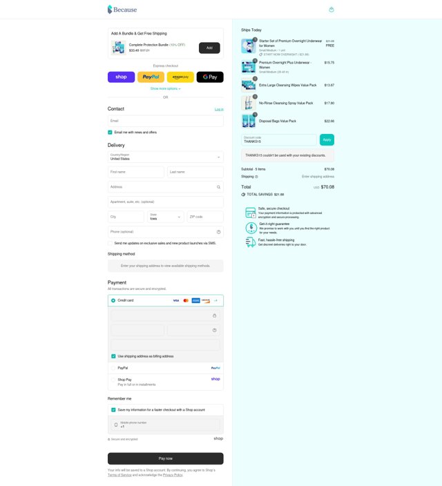 Because Market checkout page showing Because Market promo code box | Screenshot taken by SimplyCodes community member on Sep 7, 2025