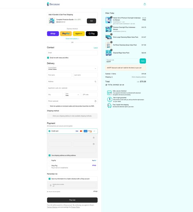 Because Market checkout page showing Because Market promo code box | Screenshot taken by SimplyCodes community member on Sep 7, 2025