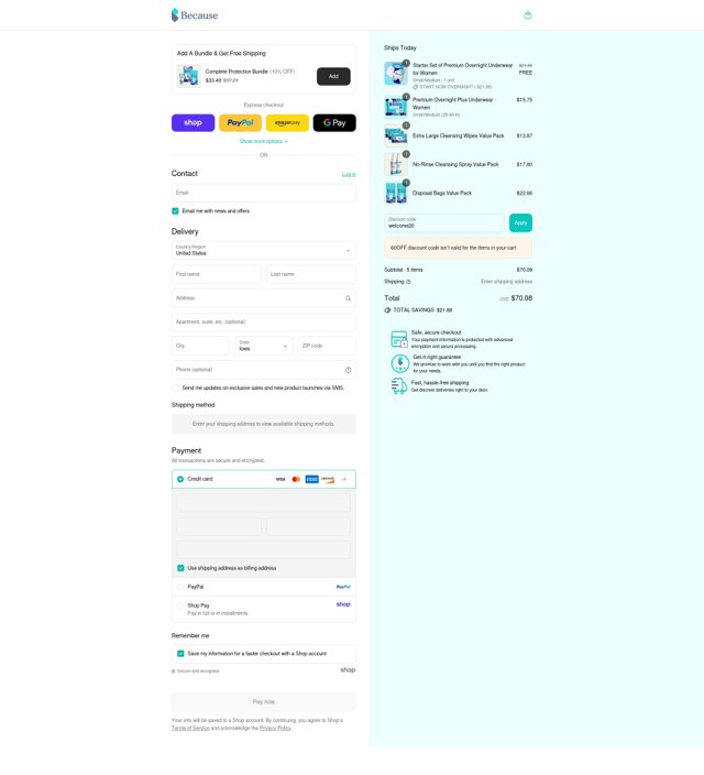 Because Market checkout page showing Because Market promo code box | Screenshot taken by SimplyCodes community member on Sep 7, 2025