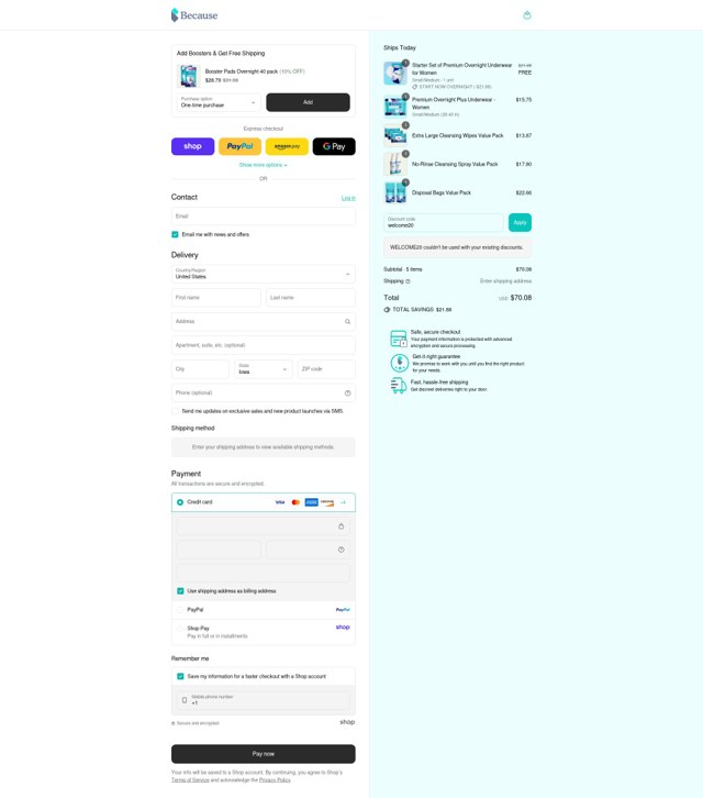 Because Market checkout page showing Because Market promo code box | Screenshot taken by SimplyCodes community member on Sep 2, 2025