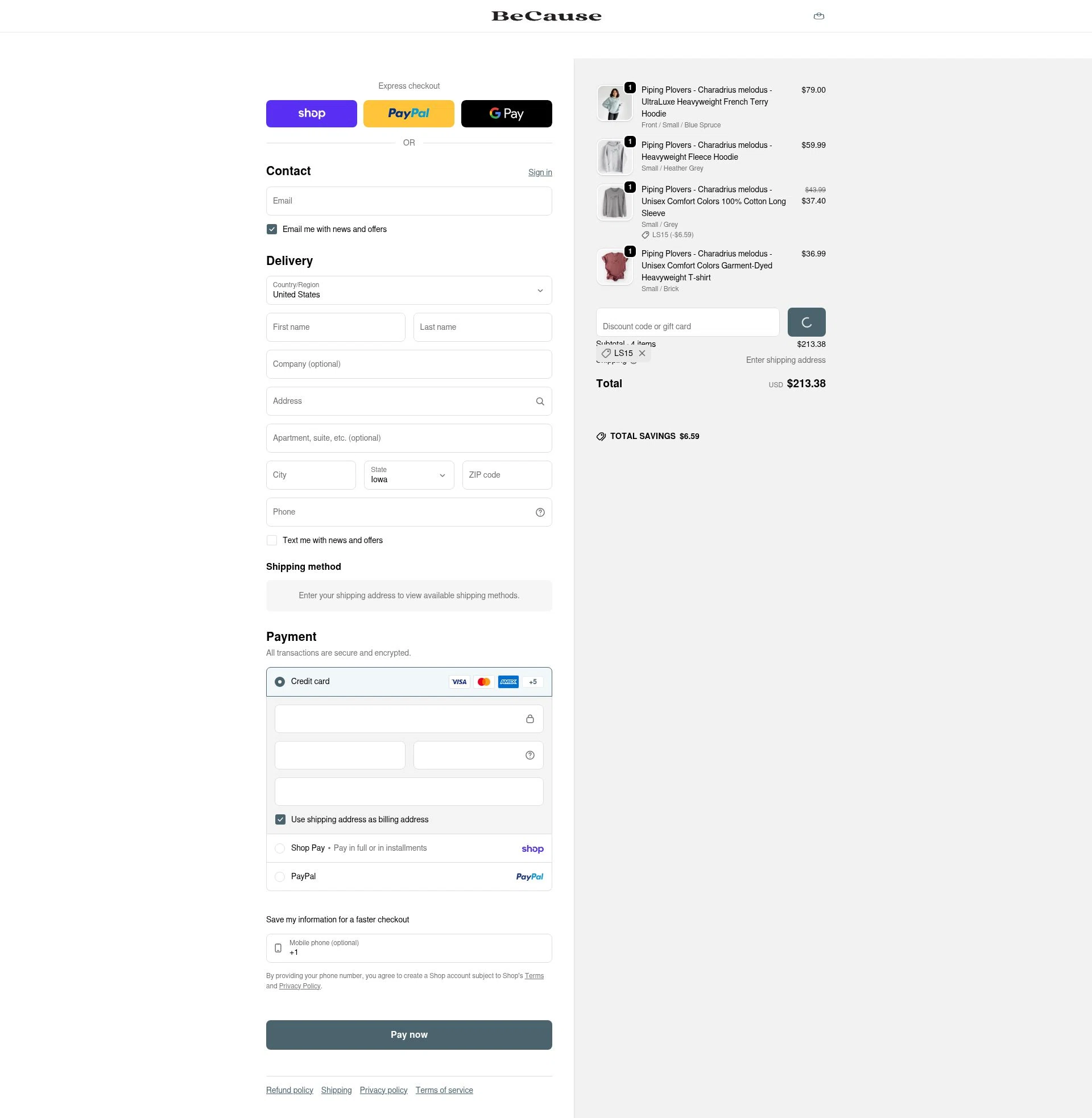 Because Tees checkout page showing Because Tees discount code box | Screenshot taken by SimplyCodes community member on Feb 11, 2026