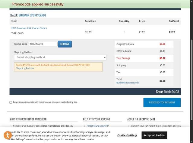 Beckett checkout page showing Beckett promo code box | Screenshot taken by SimplyCodes community member on Sep 1, 2025