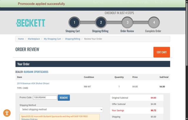 Beckett checkout page showing Beckett promo code box | Screenshot taken by SimplyCodes community member on Aug 25, 2025