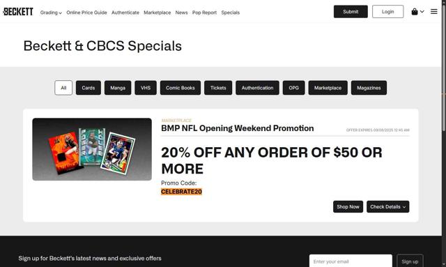 Beckett checkout page showing Beckett promo code box | Screenshot taken by SimplyCodes community member on Sep 5, 2025