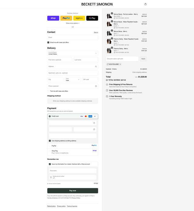 Beckett Simonon checkout page showing Beckett Simonon discount code box | Screenshot taken by SimplyCodes community member on Sep 12, 2025