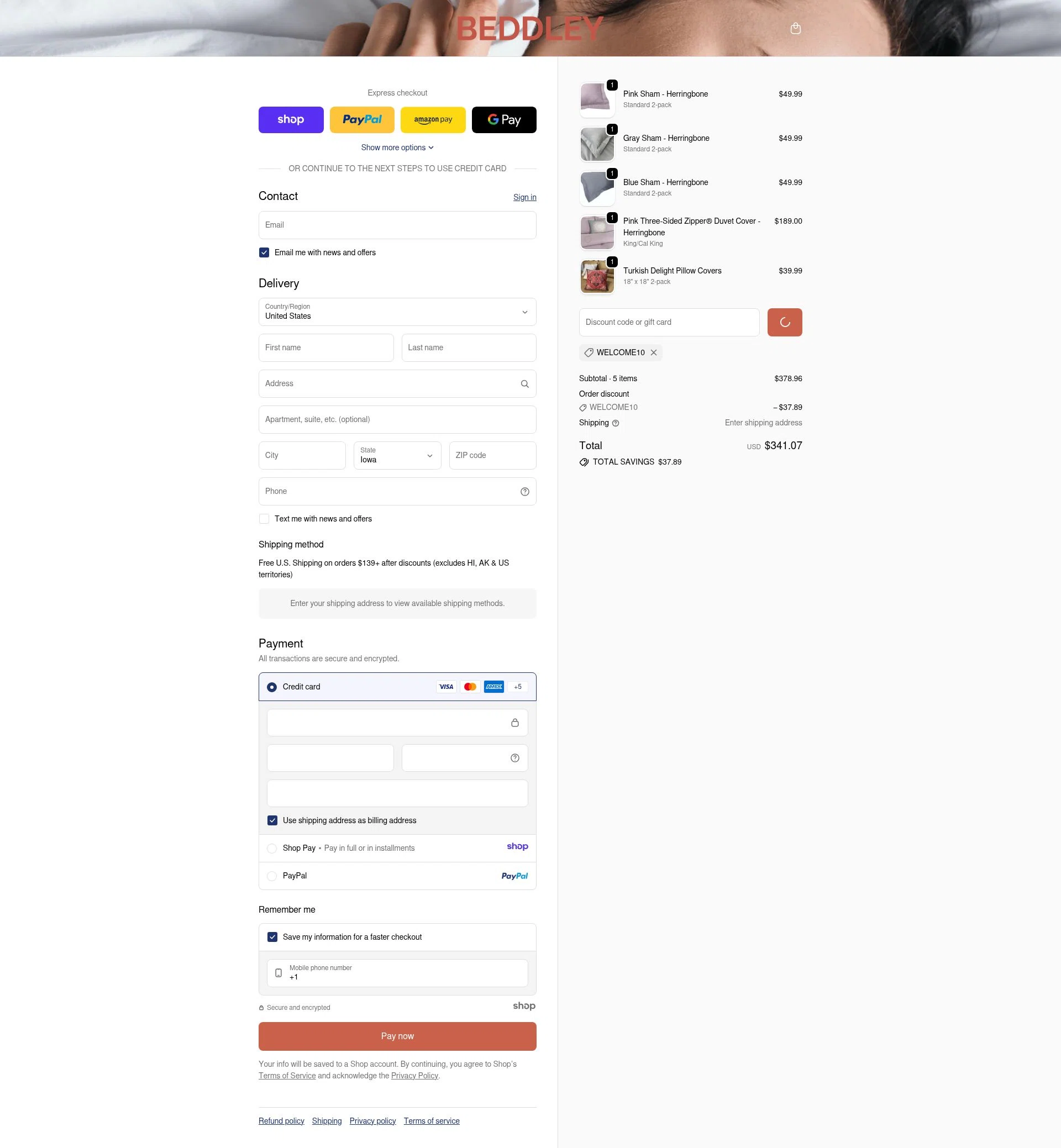 Beddley checkout page showing Beddley promo code box | Screenshot taken by SimplyCodes community member on Jan 4, 2026