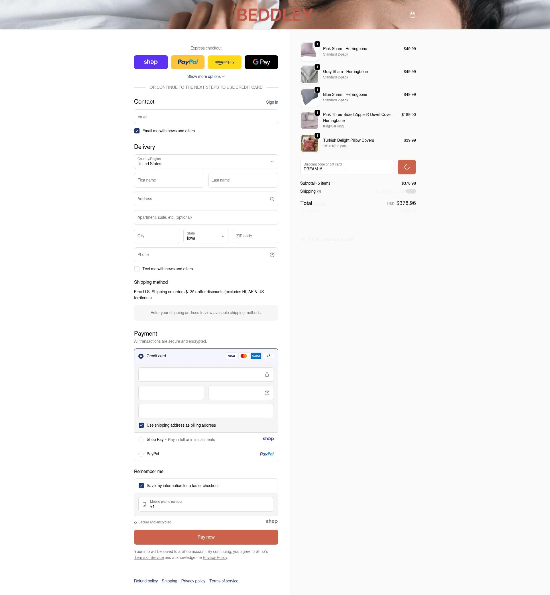 Beddley checkout page showing Beddley promo code box | Screenshot taken by SimplyCodes community member on Jan 4, 2026