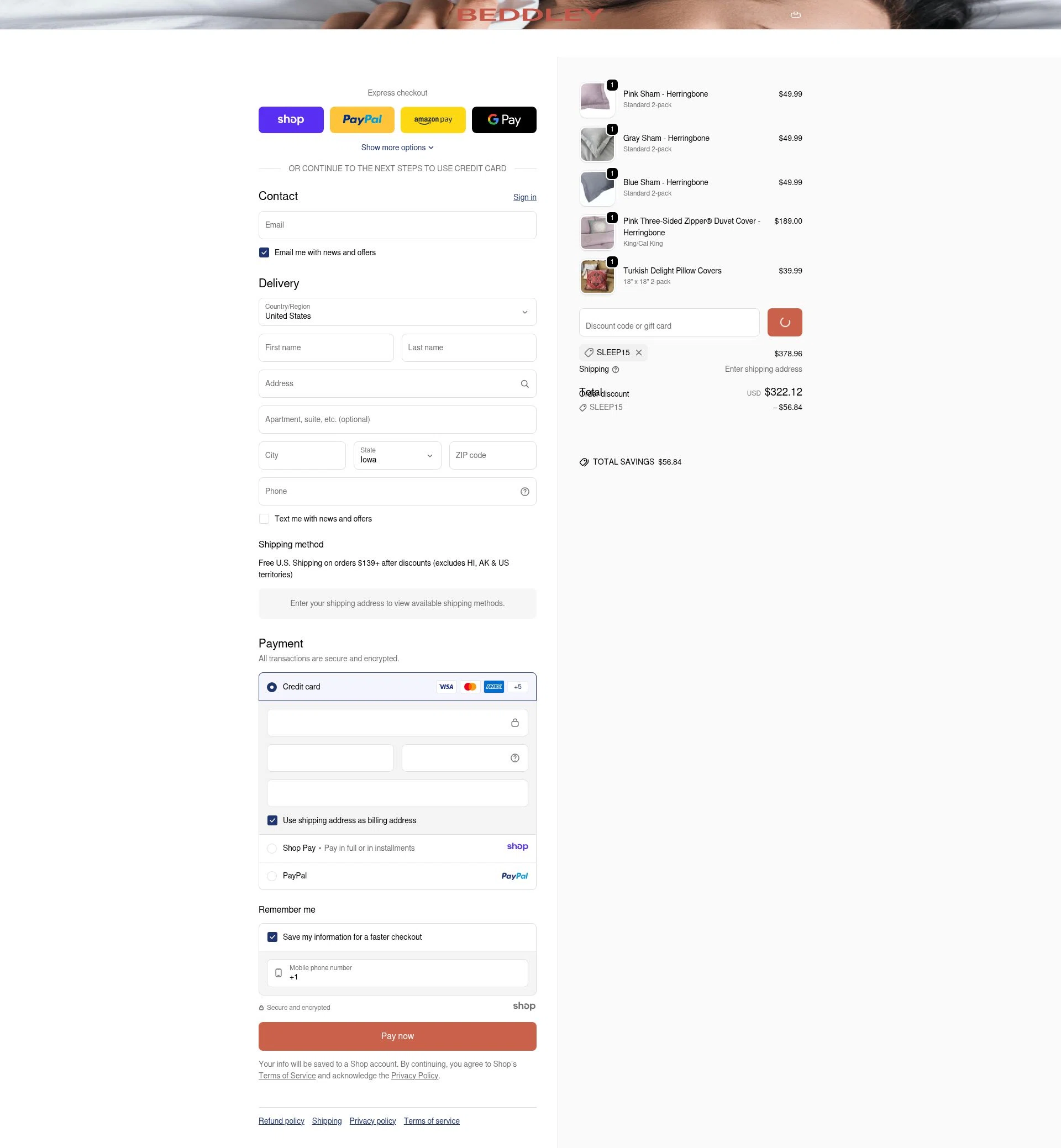 Beddley checkout page showing Beddley promo code box | Screenshot taken by SimplyCodes community member on Jan 4, 2026
