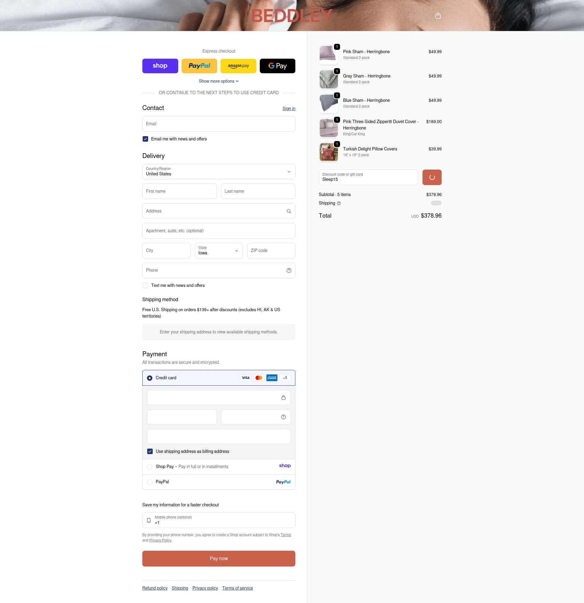 Beddley checkout page showing Beddley promo code box | Screenshot taken by SimplyCodes community member on Jan 9, 2026