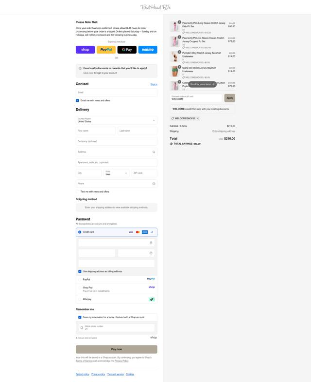 Bedhead Pajamas checkout page showing Bedhead Pajamas promo code box | Screenshot taken by SimplyCodes community member on Sep 10, 2025