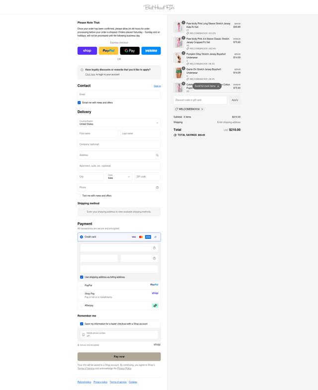 Bedhead Pajamas checkout page showing Bedhead Pajamas promo code box | Screenshot taken by SimplyCodes community member on Sep 14, 2025