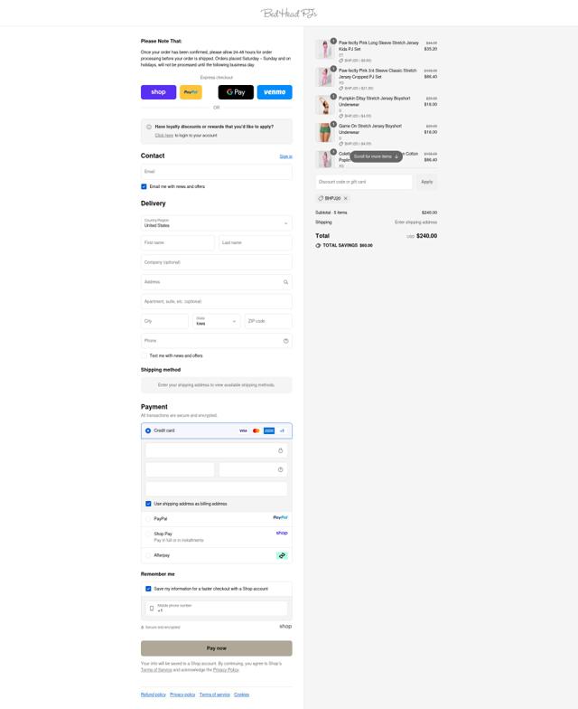Bedhead Pajamas checkout page showing Bedhead Pajamas promo code box | Screenshot taken by SimplyCodes community member on Sep 14, 2025