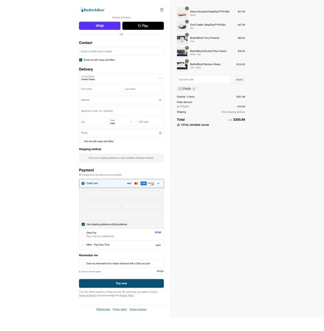 BedInABox checkout page showing BedInABox discount code box | Screenshot taken by SimplyCodes community member on Sep 1, 2025