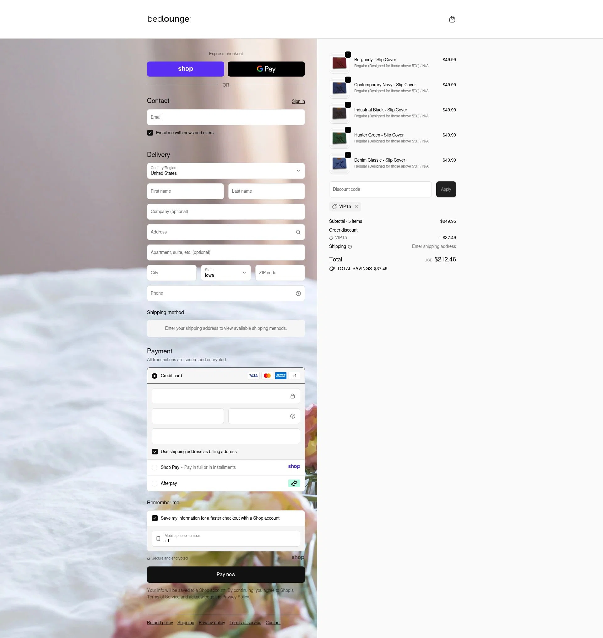 Bed Lounge checkout page showing Bed Lounge promo code box | Screenshot taken by SimplyCodes community member on Nov 23, 2025
