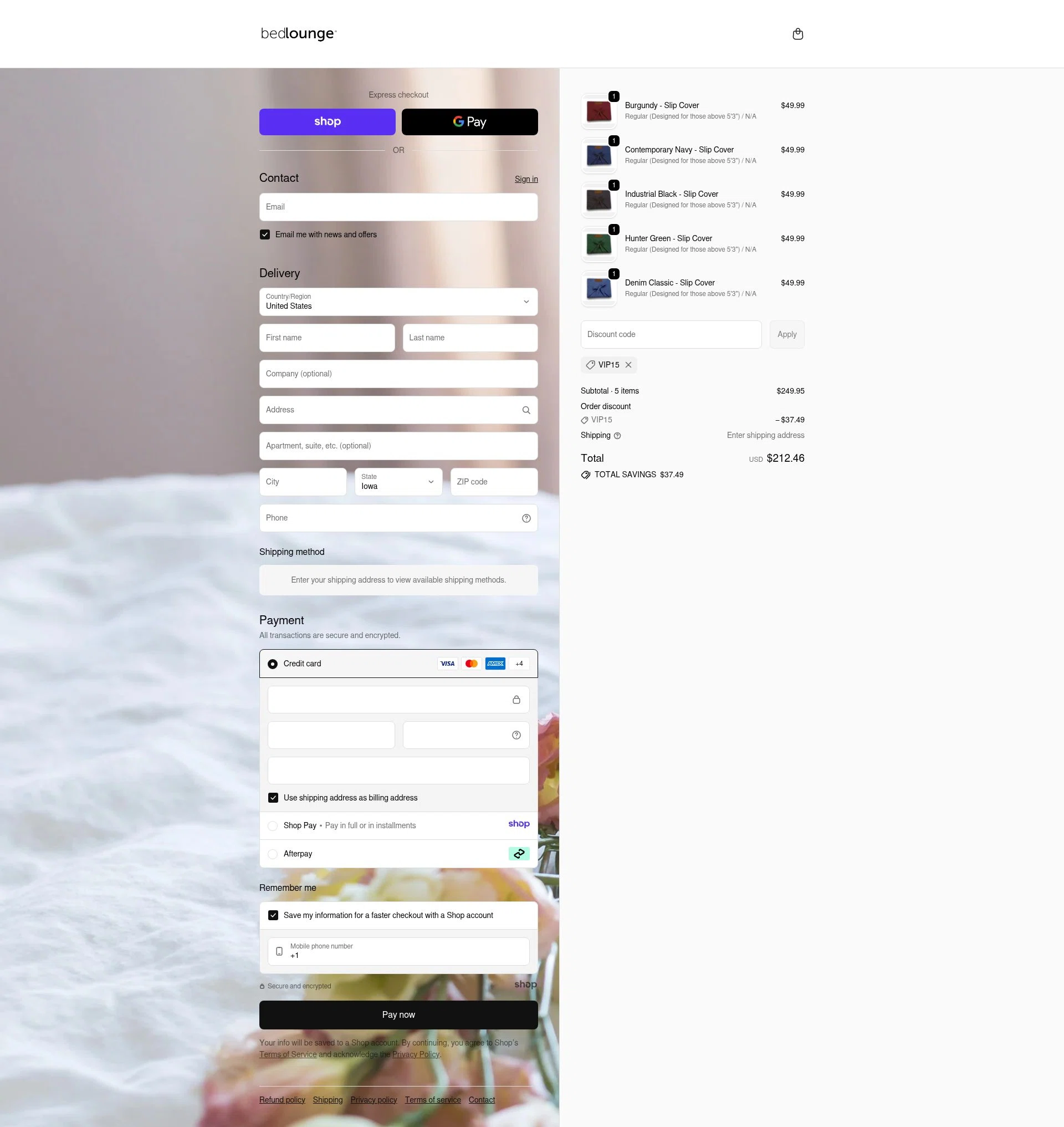 Bed Lounge checkout page showing Bed Lounge promo code box | Screenshot taken by SimplyCodes community member on Dec 9, 2025